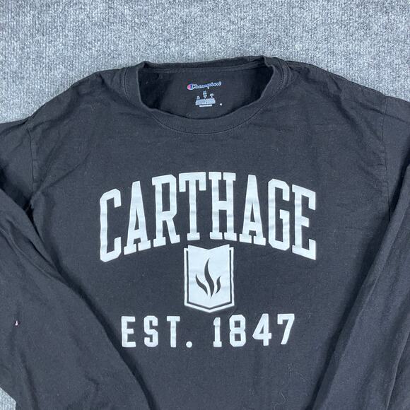 Champion Long Sleeve T-Shirt Mens M Black Carthage College Graphic Tee Casual - Picture 1 of 7